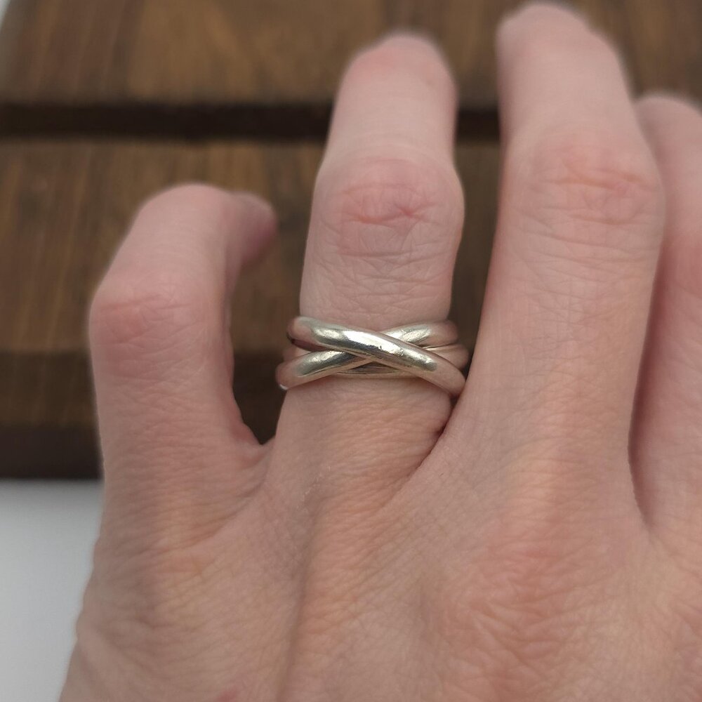 Size 6.5 Sterling Silver Triple Plain Bands Ring A1480